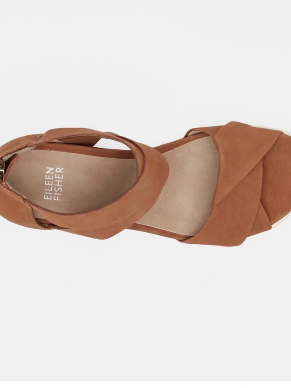 Eileen Fisher Viv Tumbled Nubuck Wedge Sandals Tan,8